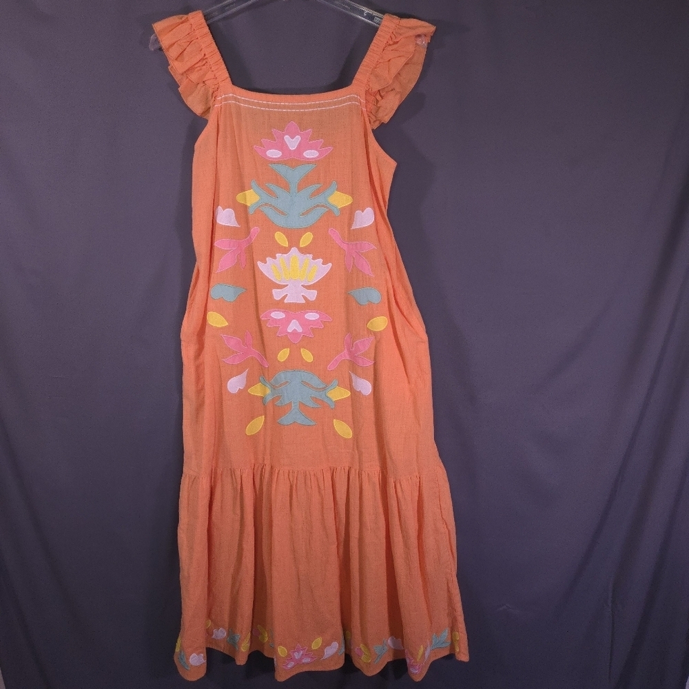 See and Be Seen Maxi Dress Appliqued Floral Design Square Neck Size Medium